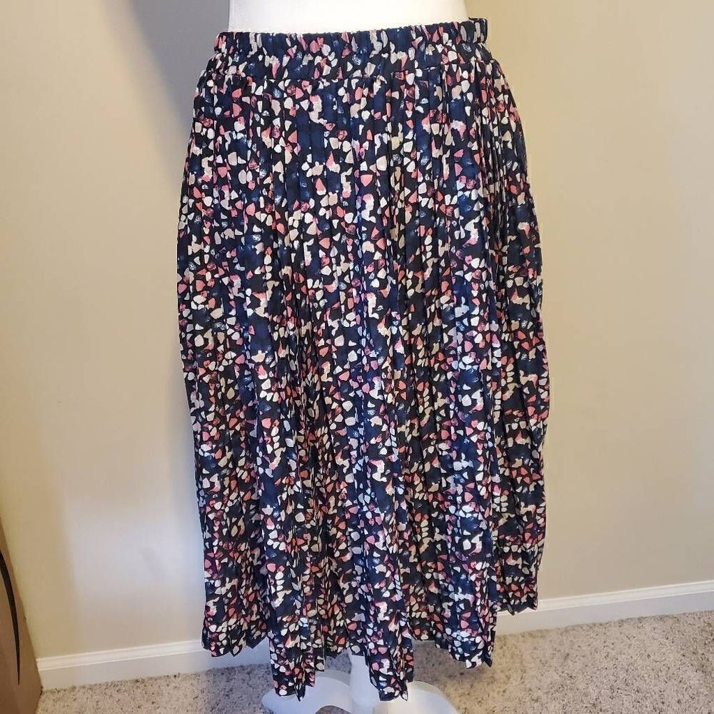 Massini navy multicolor pleated midi skirt M